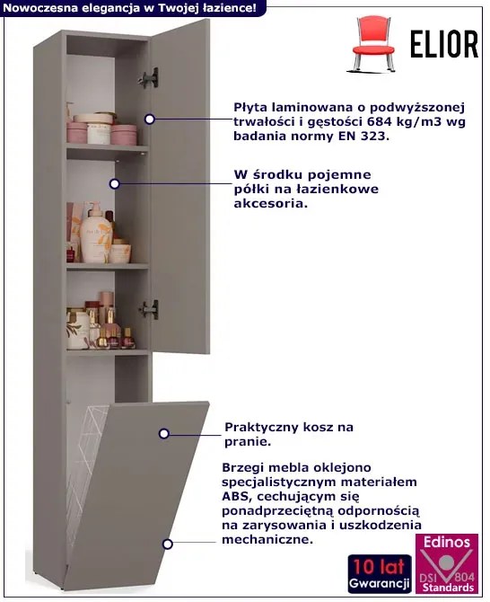 Minimalistyczny słupek łazienkowy z koszem na pranie glina - Zolia 4X