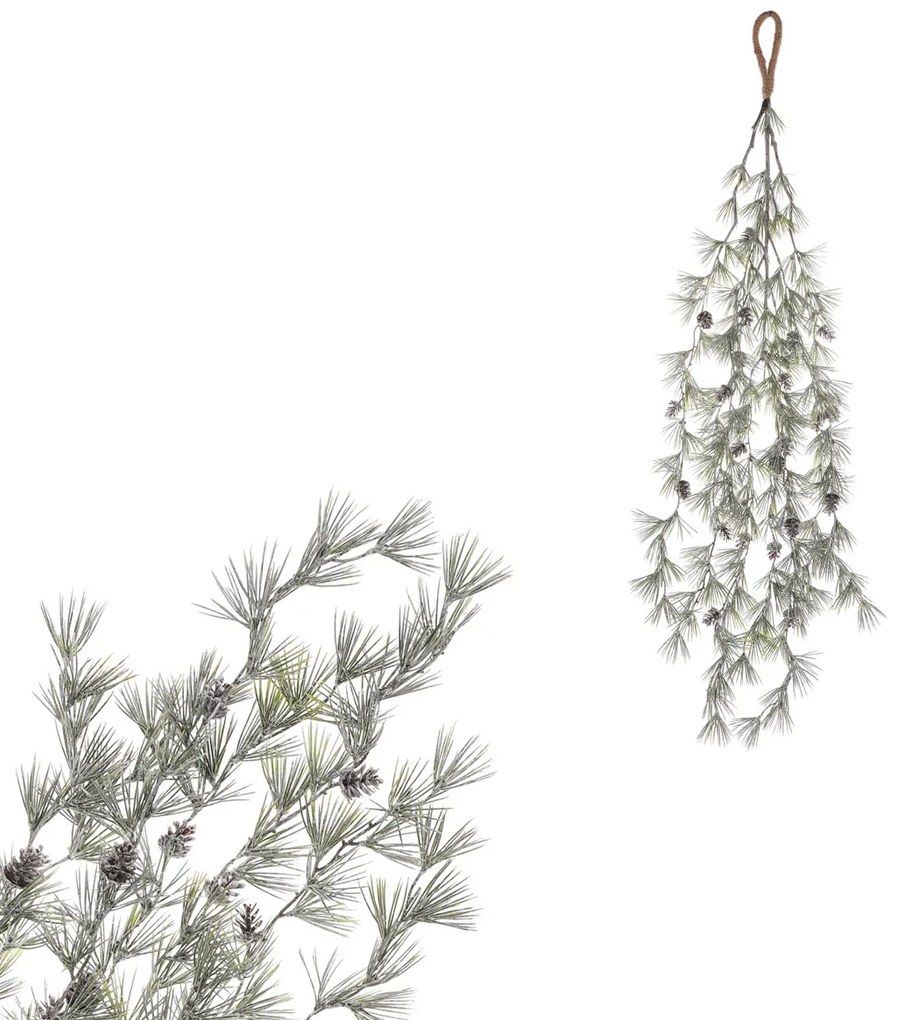 Sztuczna zwisająca gałąź Modrzewia z szyszkami, 100 cm, pokryta szronem