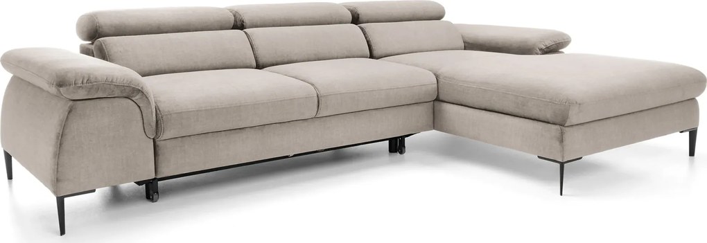 Beżowa kanapa narożna z regulowanymi zagłówkami C1-L28