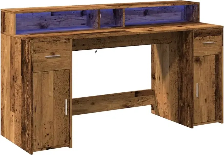 Biurko podświetlane 160 cm stare drewno E2-A11