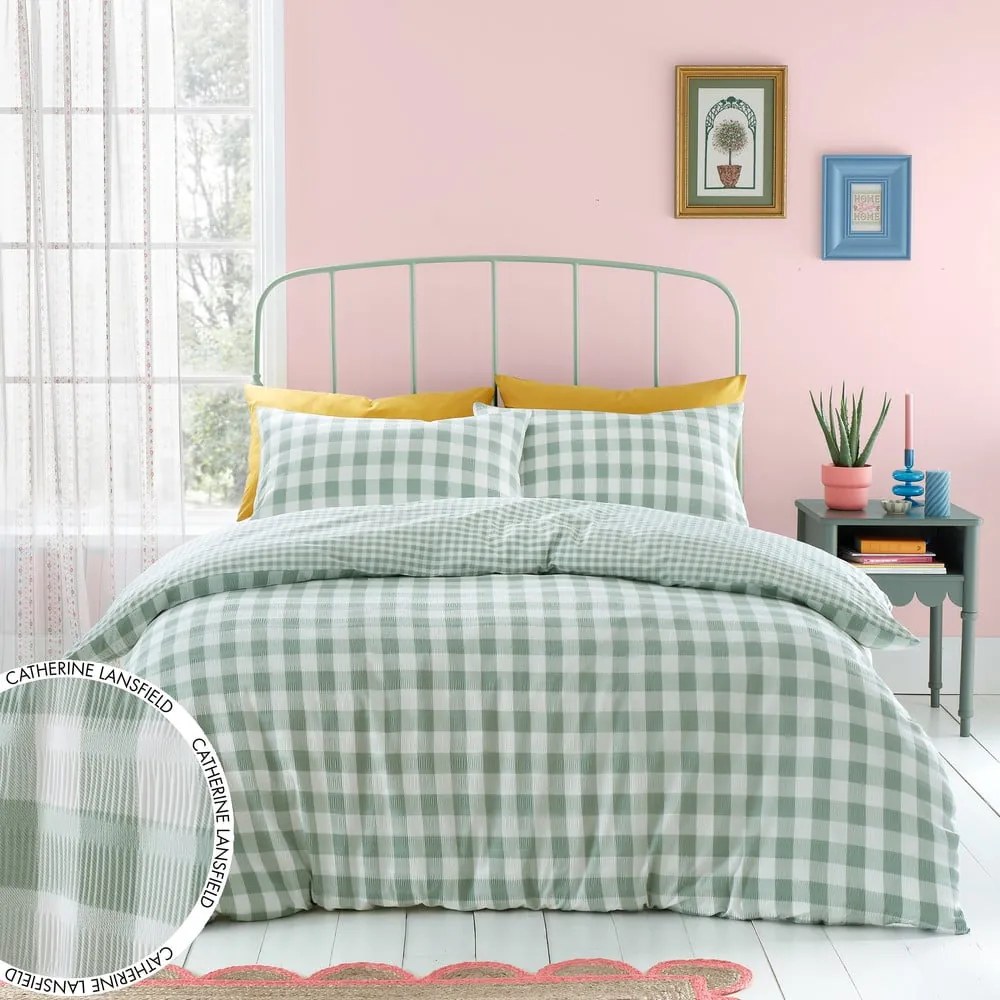 Zielona pościel dwuosobowa 200x200 cm Seersucker Gingham Check – Catherine Lansfield