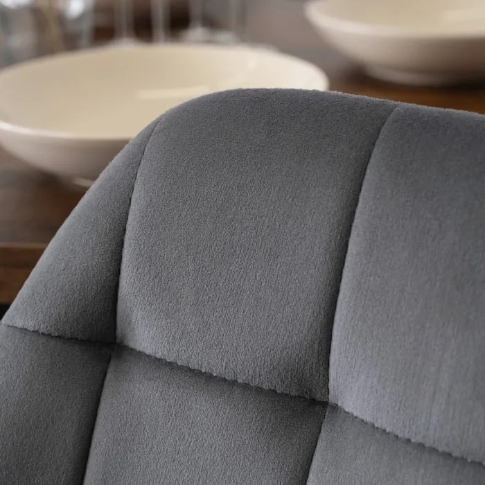 Zestaw Stół Okrągły Rozkładany DORIAN 80-160 cm Dąb Rustykalny/Czarny i 4 Krzesła Tapicerowane do Jadalni LUCKY Szare Welurowe