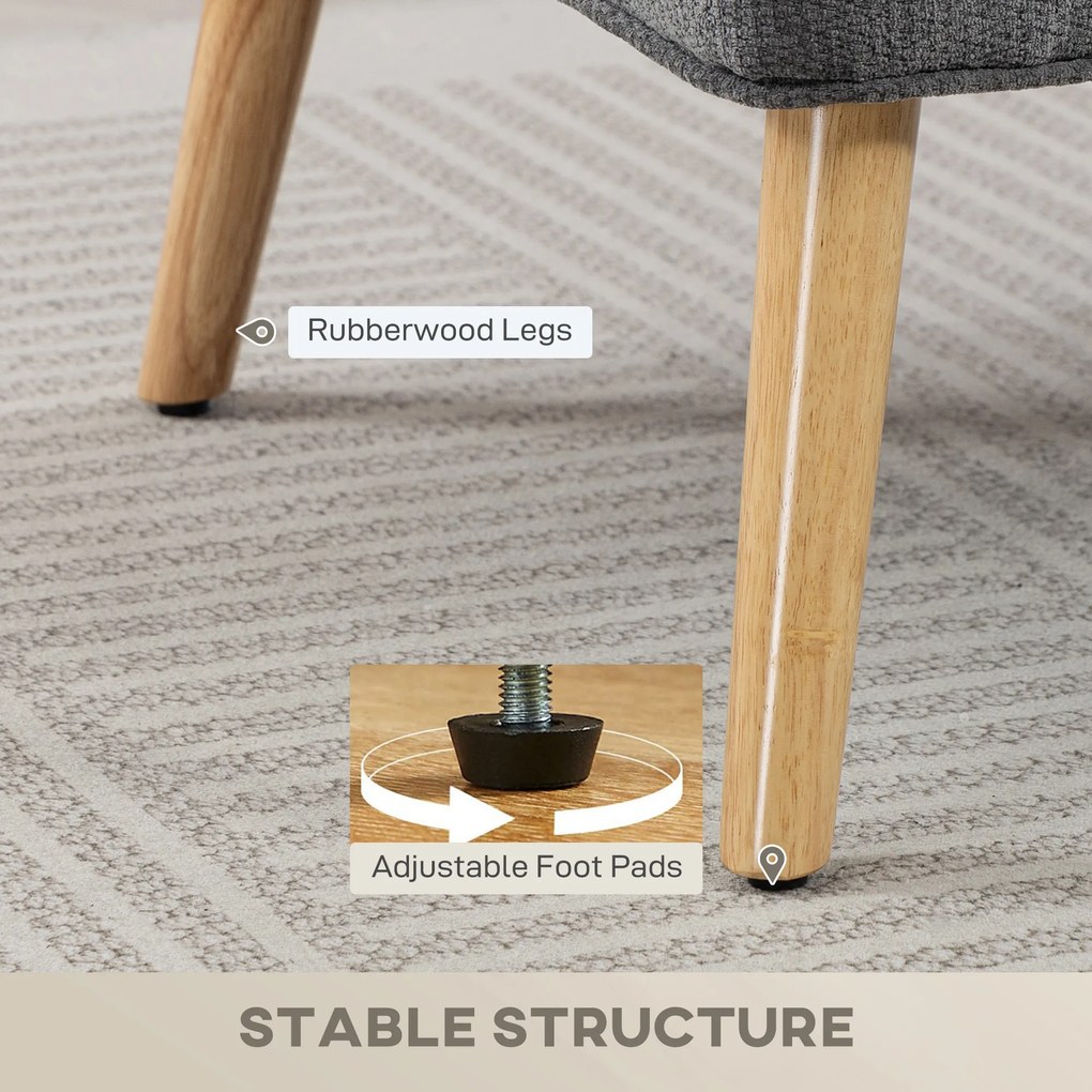 HOMCOM 2-osobowa sofa, mała sofa z chenille, oparcie skrzydłowe, grube siedzisko, nogi z drewna kauczukowego, szara | Aosom PL