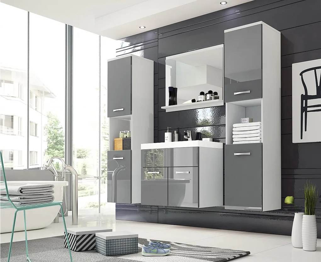 MINIO go for it, Meble łazienkowe MONTANA XL w kolorze biały/szary połysk