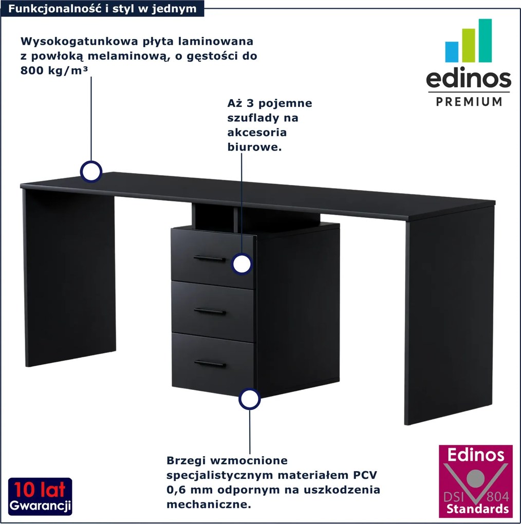 Czarne dwuosobowe biurko z 3 szufladami N1-E14