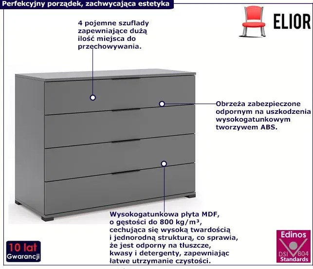 Popielata nowoczesna komoda z 4 szufladami Z6-H09
