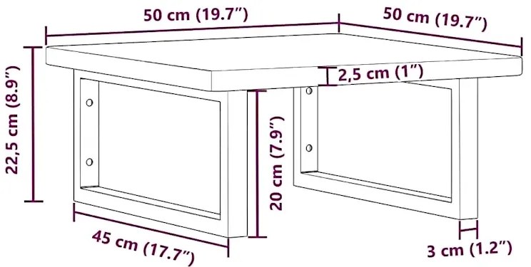 Naturalne drewno półka czarne uchwyty 50x50 - Bafo