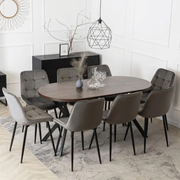 Stół Okrągły Rozkładany DORIAN 80-160 cm Orzech/Czarny Nowoczesny Loft