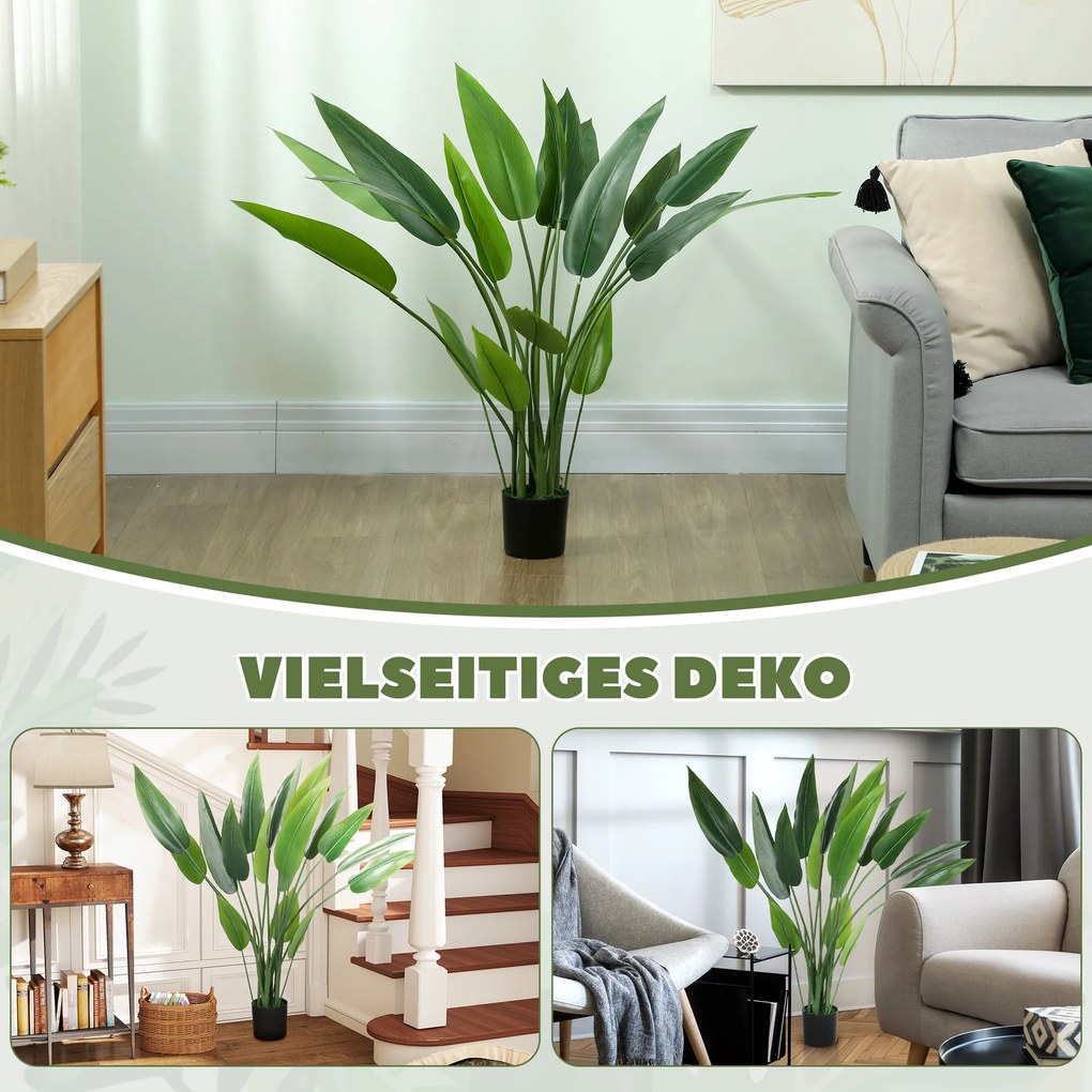 HOMCOM Sztuczna Roślina w Cementowej Doniczce, 18 Listków, Plastik, Zielony