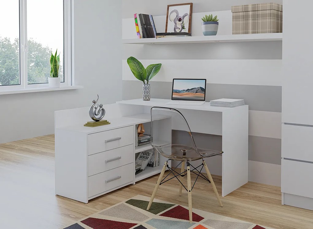 Biurko DANY | Białe | 120x50x76 cm | Narożne z 3 Szufladami