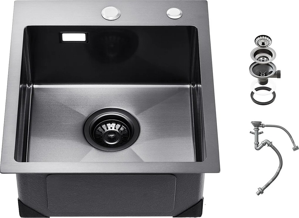Zlew Kuchenny SucceBuy Zlew Kuchenny 40 cm z Górnym Montażem, Pojedyncza Komora, Stal Nierdzewna, Czarny
