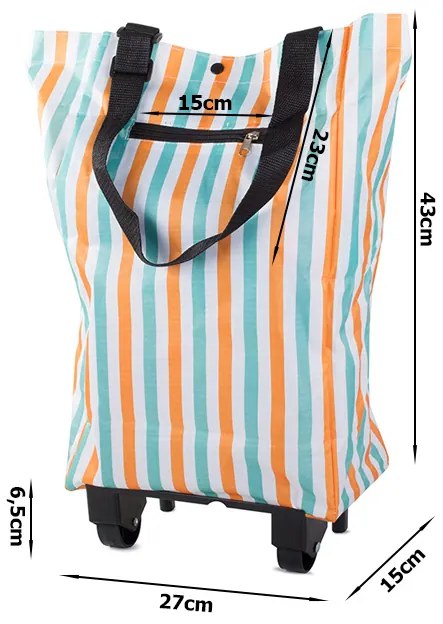 Torba na kółkach STRIPES 49,5x27 cm, biała z paskami