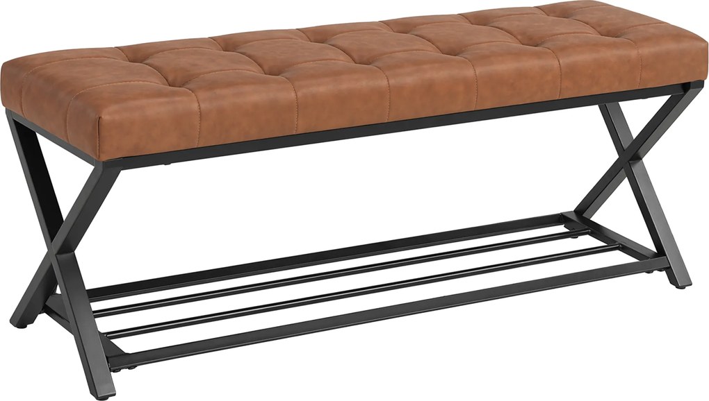 HOMCOM Ławka na buty, ławka do przedpokoju z ekoskórzaną poduszką, 112 x 37 x 47 cm, brązowa | Aosom PL