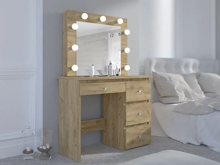 Toaletka z prostokątnym lustrem z LED dąb craft - Kaviro 4X