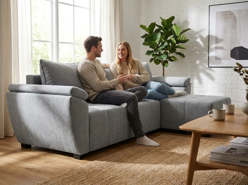 Rozkładana dwustronna sofa narożna do L LIVARO 251x140 cm, jasnoszara