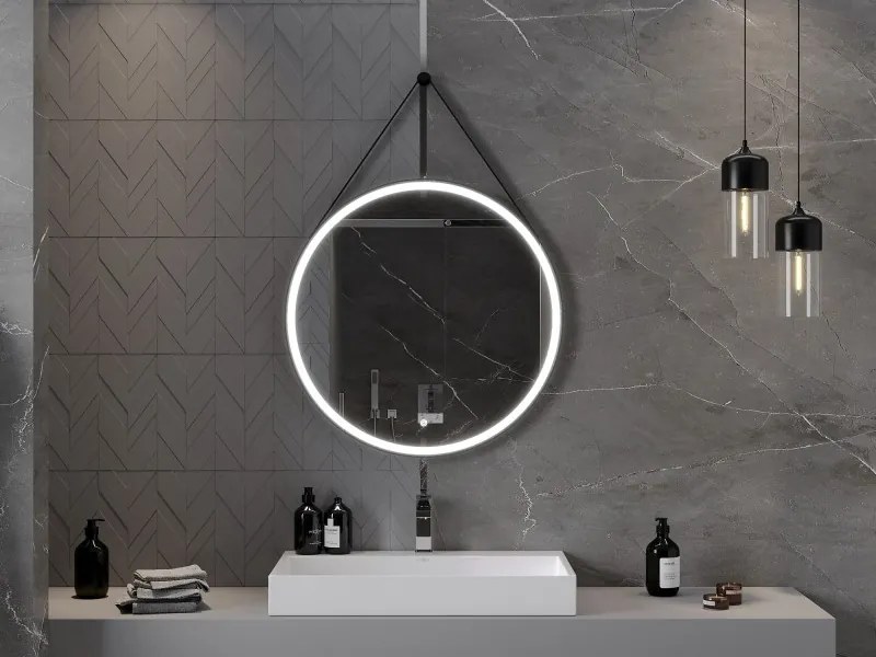 Mexen Reni lustro łazienkowe podświetlane, okragłes 80 cm, LED 6000K, antypara, rama czarna - 9812-080-080-611-70