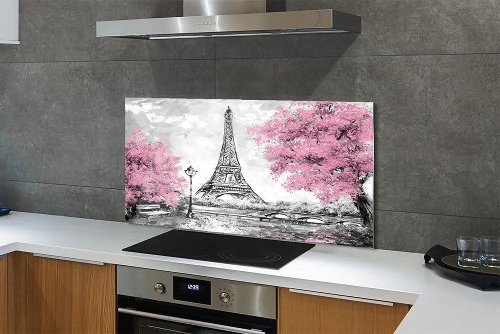 Szklany Panel Wiosna w Paryżu pod Drzewami