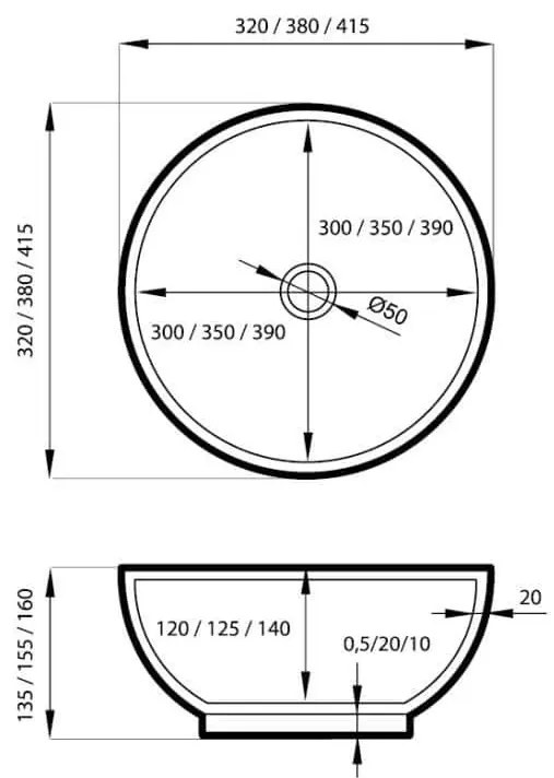 Umywalka ceramiczna nablatowa okrągła szara matowa bez otworu na baterię 32 cm MALO Grey z powłoką easy clean