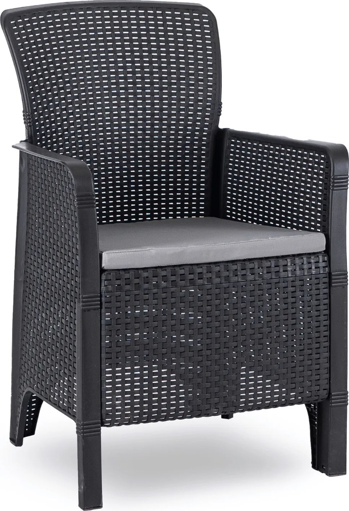 Zestaw Mebli Ogrodowych Stół ARGOS 160-210 cm Ciemnoszary Dąb/Czarny i 6x Fotel FRESNO Czarny Technorattan Nowoczesny