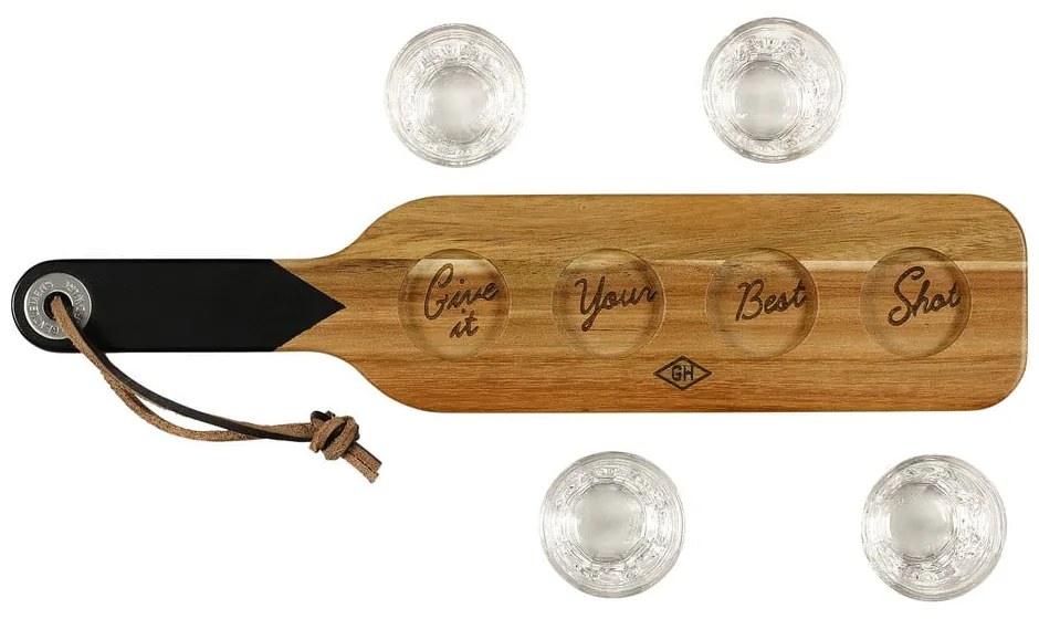 Drewniana deska do serwowania z 4 kieliszkami Gentlemen's Houseware