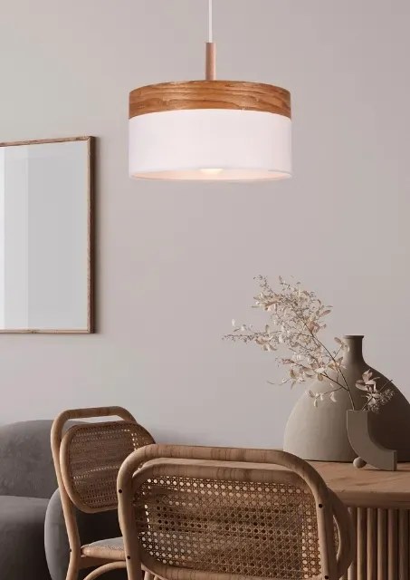 Lampa wisząca biały + drewniany - K453-Haromi