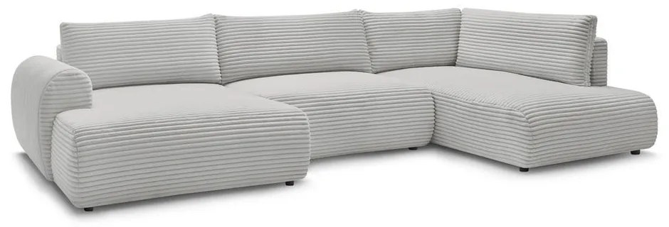 Jasnoszary sztruksowy rozkładany/ze schowkiem narożnik (prawostronny/w kształcie litery U) Lucien – Bobochic Paris