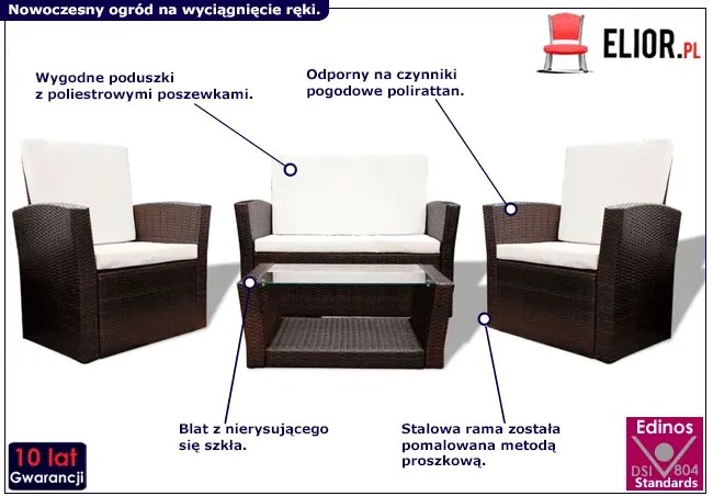Zestaw brązowych mebli ogrodowych - Agnes