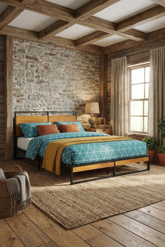 Czarne metalowe łóżko małżeńskie w stylu loft 140x200 cm S2-H50