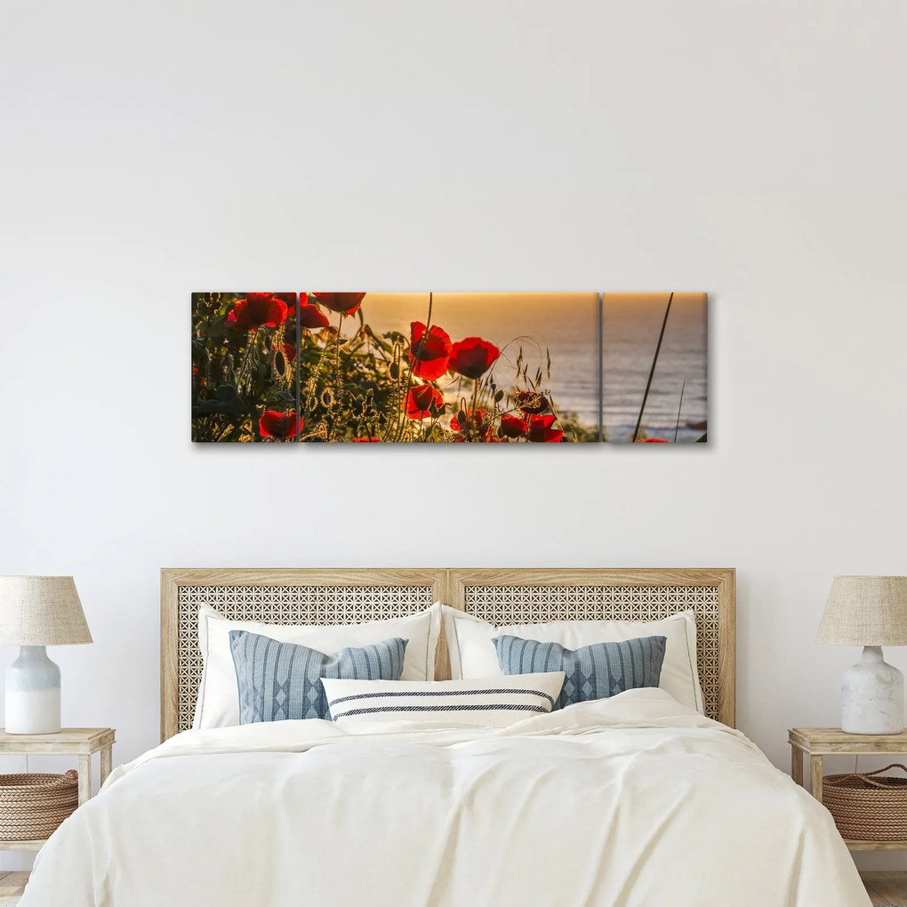Obraz zachodu słońca z makami (170x50 cm)