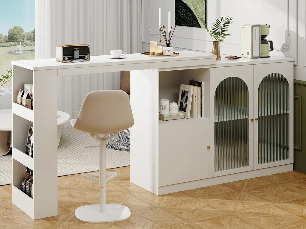 Bufet, obrotowy mebel barowy z MDF - duża przestrzeń do przechowywania - styl nowoczesny - Biały