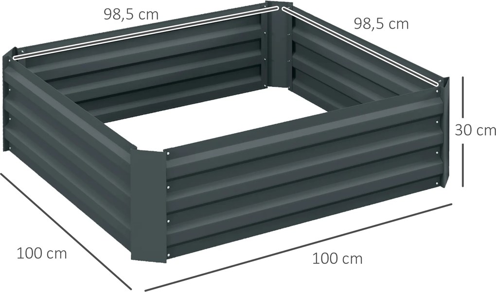 Outsunny Zestaw 2 Skrzynek Ogrodowych, Skrzynki na Kwiaty, Donice Ogrodowe, Stal Galwanizowana, 100 x 100 x 30 cm, Ciemnoszary