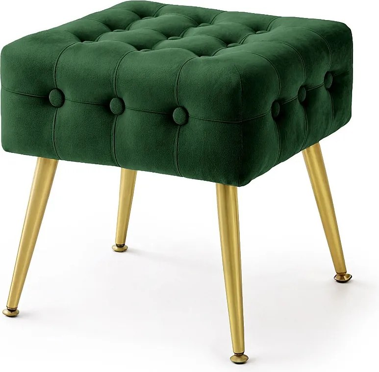 Pufa tapicerowana welurowa pikowana 40 cm QUADRA Butelkowa Zieleń