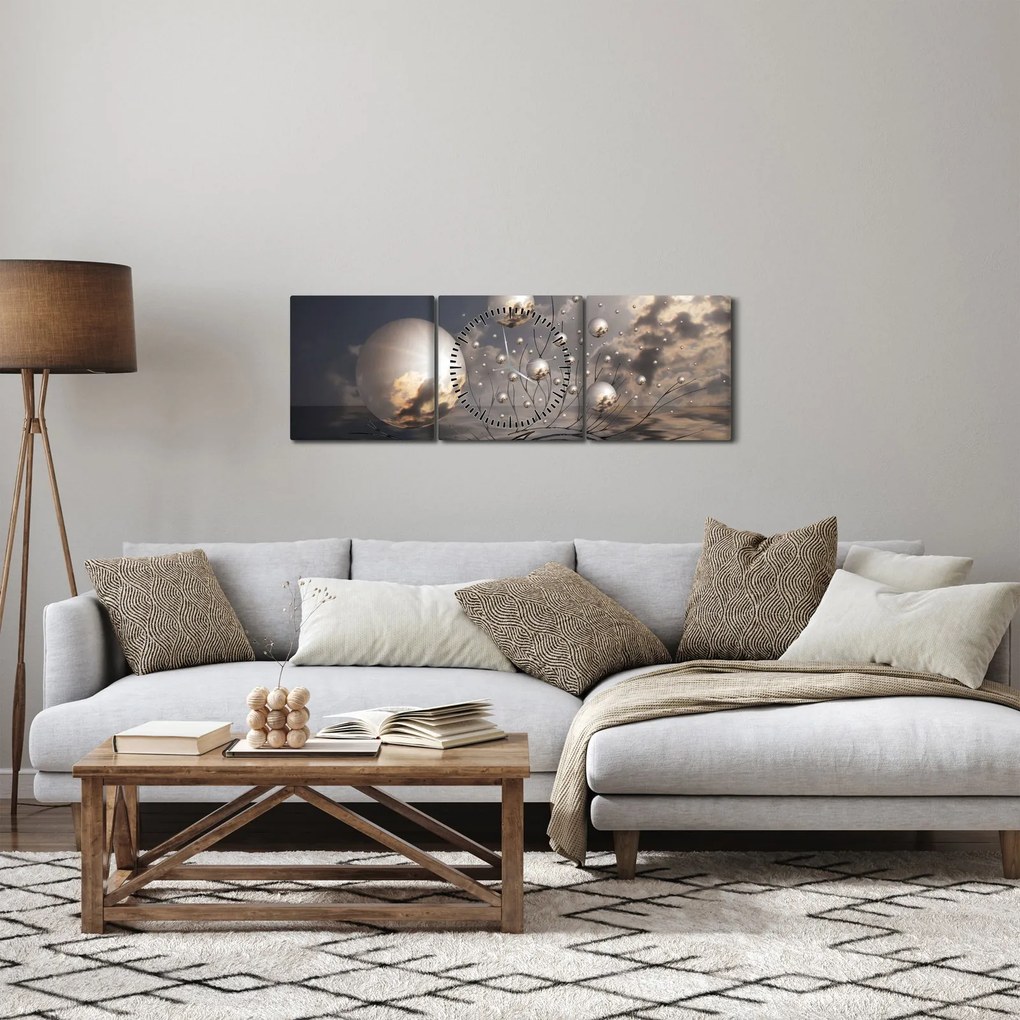 Abstrakcyjny obraz - kule (z zegarem) (90x30 cm)