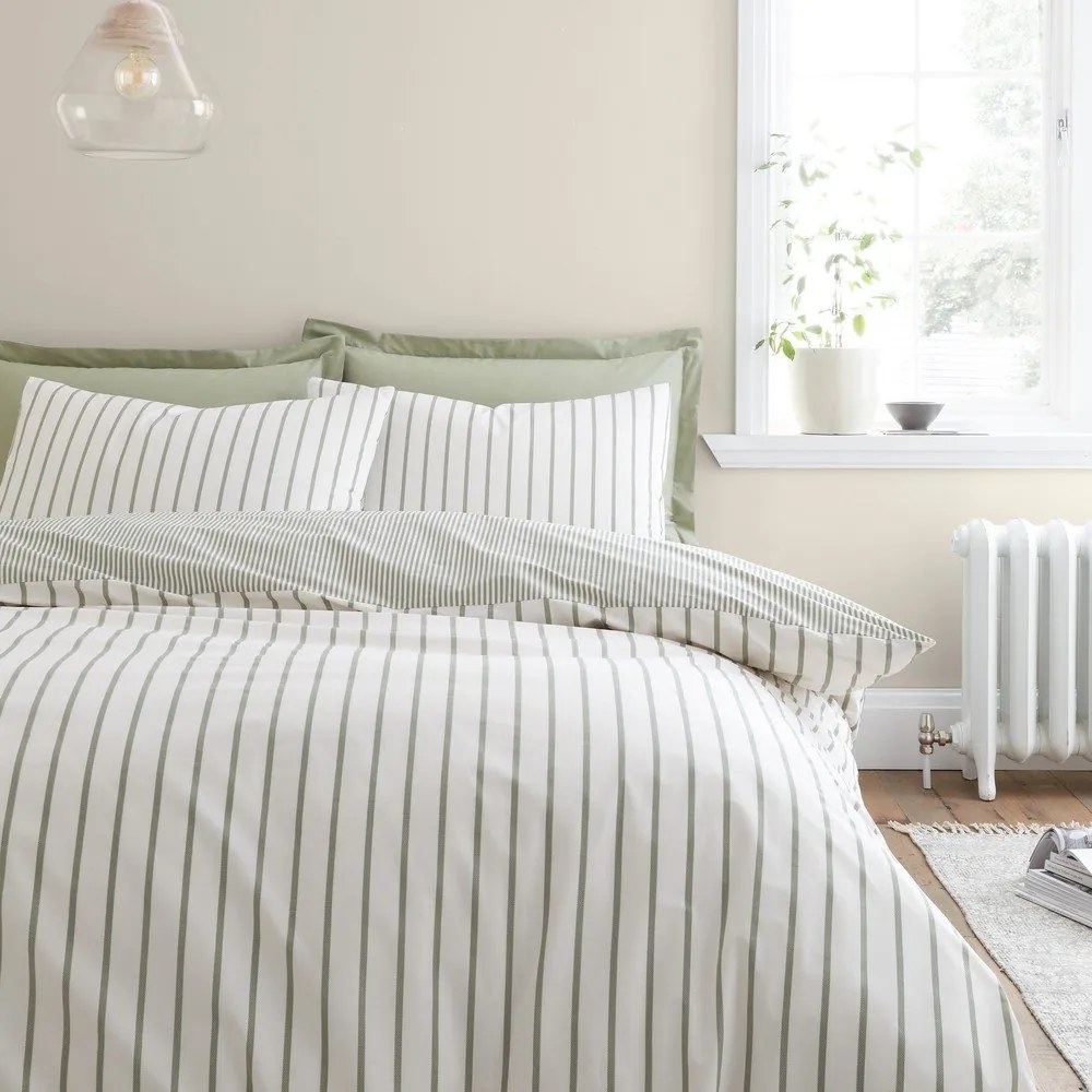 Zielono-kremowa bawełniana pościel dwuosobowa 230x220 cm Hampton Stripe – Bianca