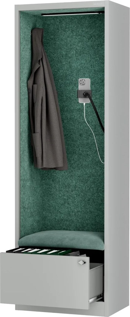 Kabina akustyczna z siedziskiem Sally MentalBox, 60 x 40 x 185 cm, szary/zielony