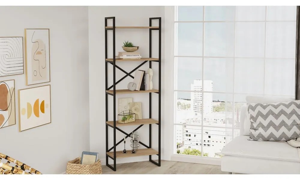 Czarno-naturalny regał w dekorze dębu 58x175 cm Dusan – Marckeric