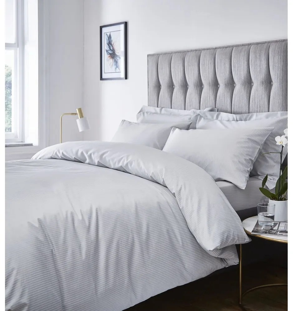 Szare prześcieradło elastyczne 135x190 cm Satin Stripe – Catherine Lansfield