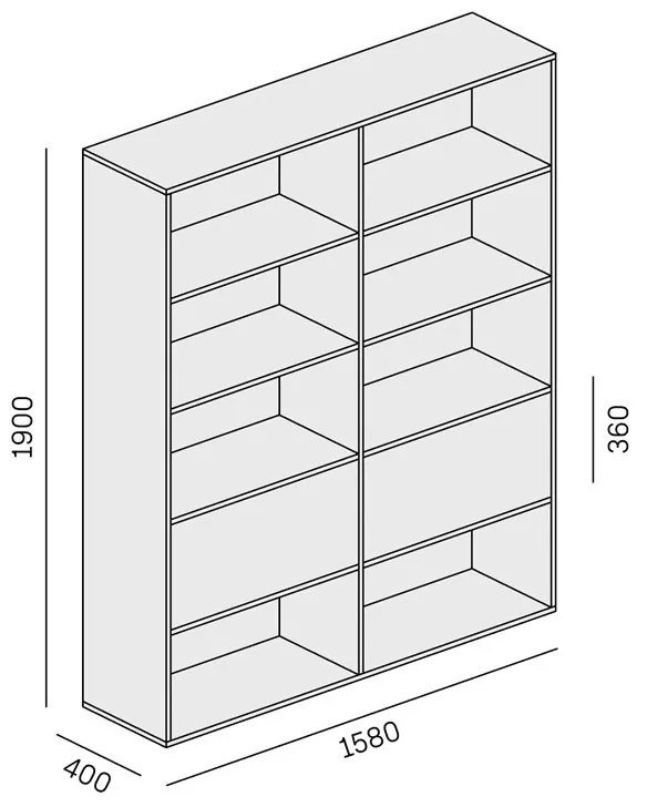 PLAN Regał biurowy szeroki LAYERS, 2 schowki, 1582 x 400 x 1905, biały/szary