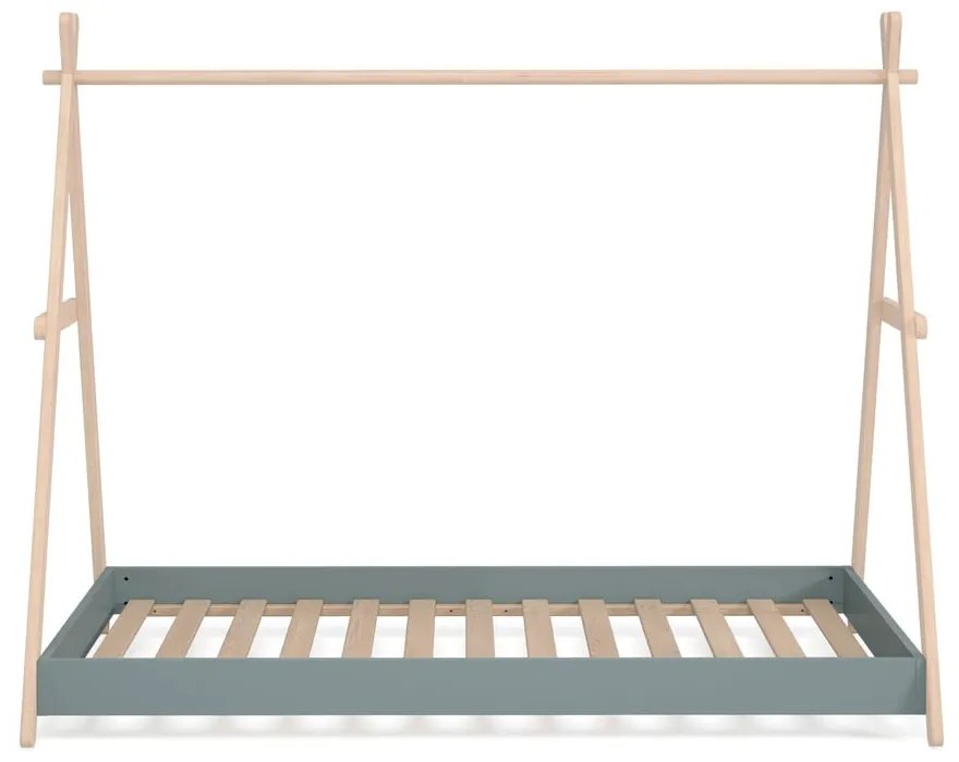 Łóżko dziecięce z litego drewna sosnowego w kształcie domku ze stelażem 90x200 cm w naturalnym kolorze/szarozielone Trufa – Marckeric