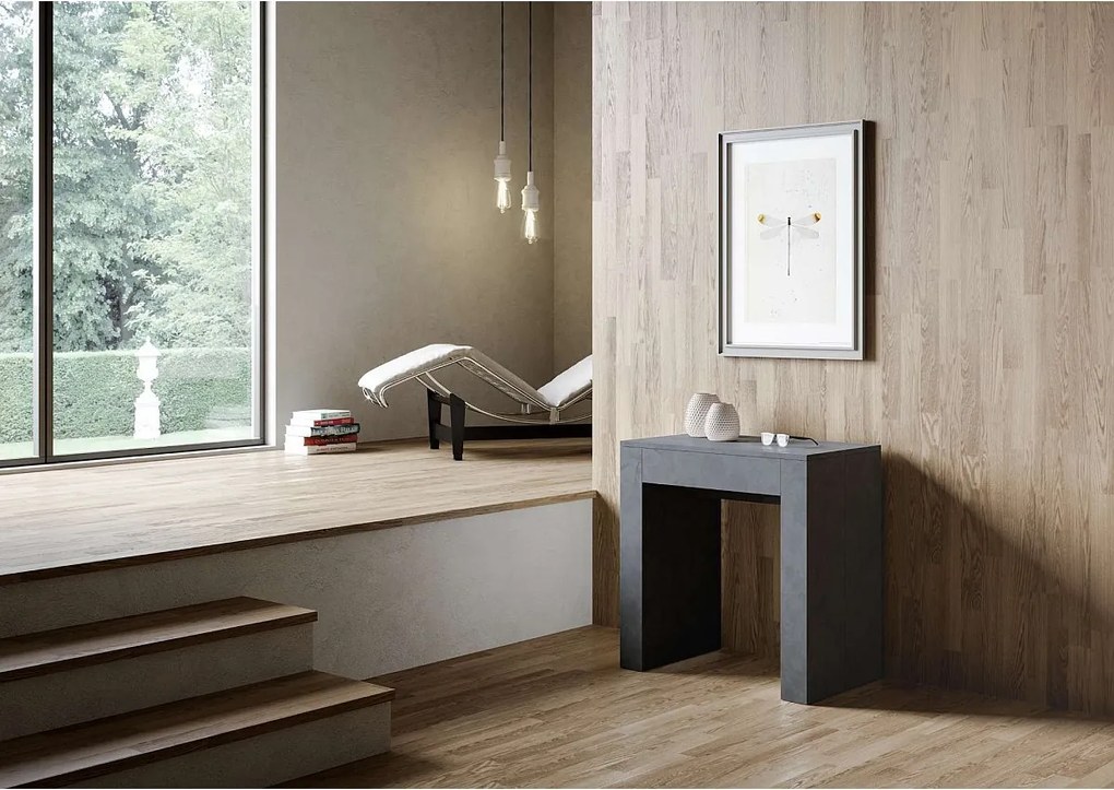 Konsola rozkładana 78x47/299 cm Allin Antracytowy efekt stucco wewnętrzne przedłużenia