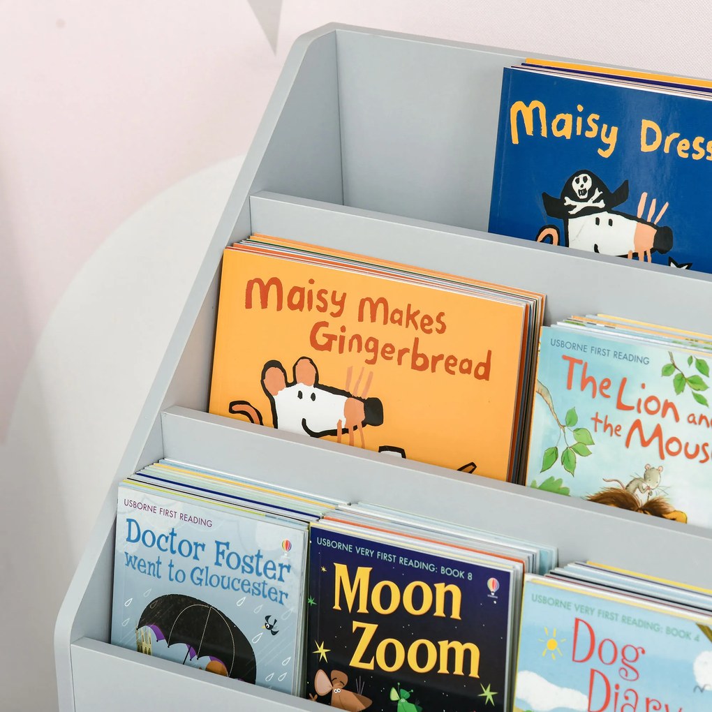 HOMCOM Regał Dziecięcy z Szufladą, Regał na Książki z Przegrodami, 60 x 29,9 x 90 cm, Szary