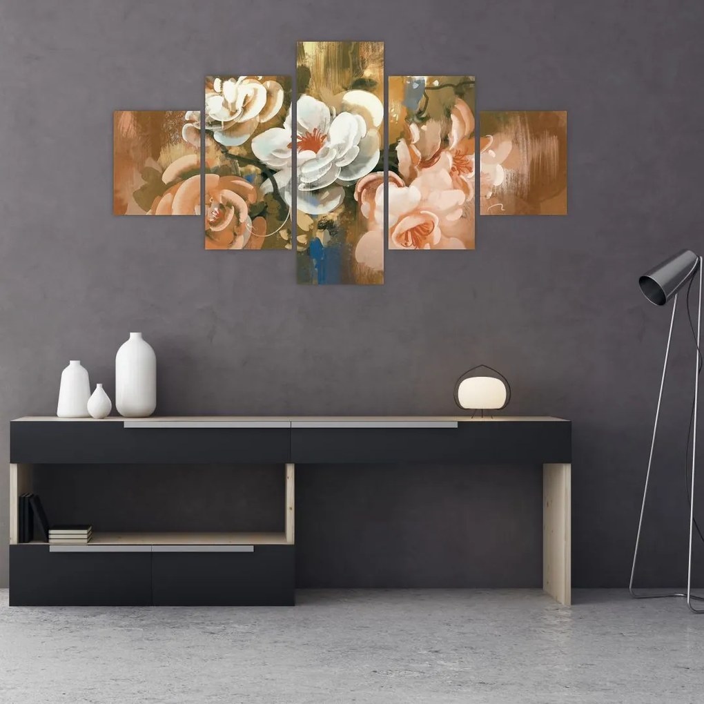 Obraz- Malowany bukiet kwiatów (125x70 cm)