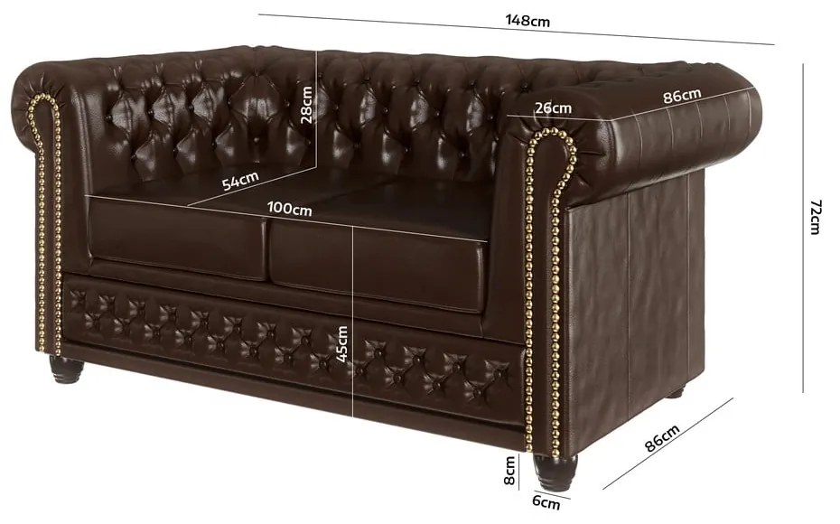 Ciemnobrązowa sofa z imitacji skóry 148 cm York – Ropez