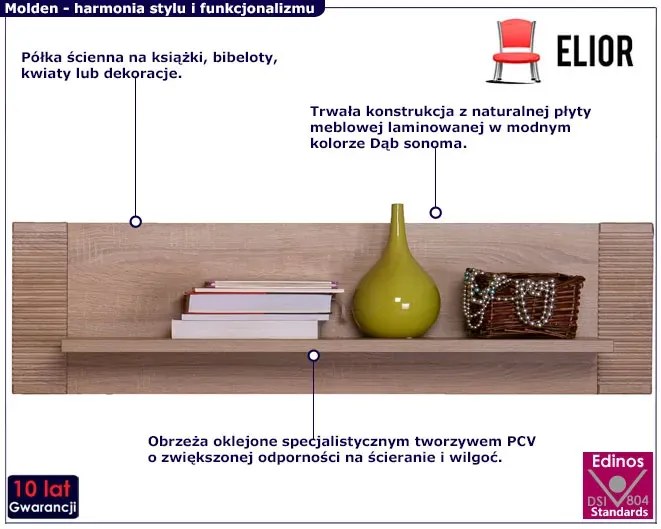 Półka wisząca na książki 140 cm - Molden 20X
