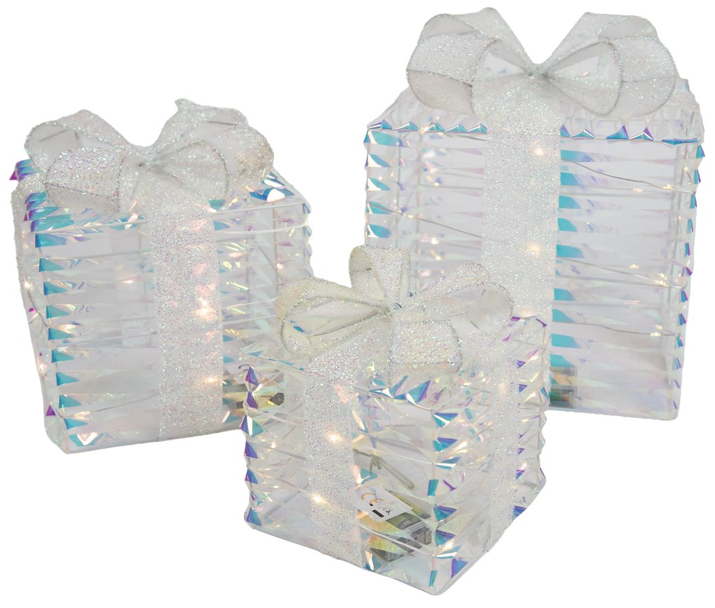 Zestaw 3 tęczowych prezentów bożonarodzeniowych z LED - Niji