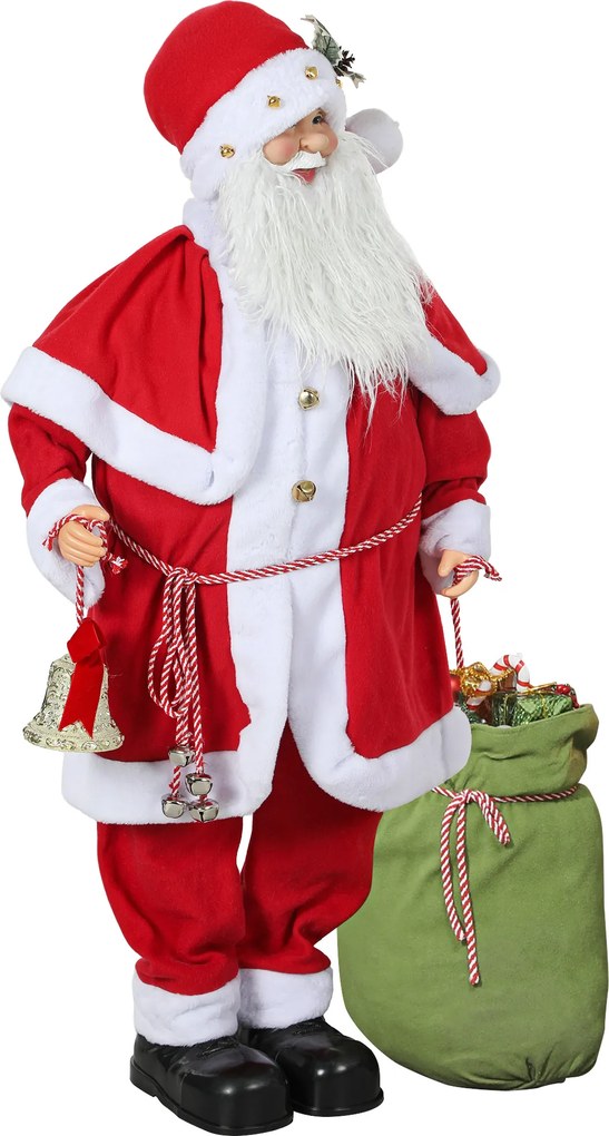 HOMCOM Figurka Świętego Mikołaja, ruchoma, z czujnikiem dźwięku, śmiech &amp; muzyka, 140 cm, Czerwony