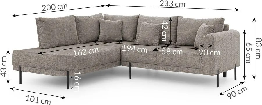 Szarobrązowy narożnik z tkaniny szenilowej (lewostronny/w kształcie litery L) Mauris – Ropez