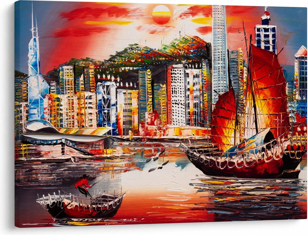 Obraz - Victoria Harbor, Hong Kong, obraz olejny (70x50 cm)