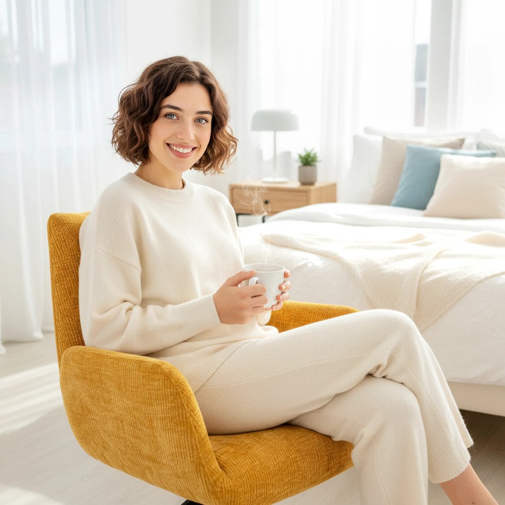 HOMCOM Tapicerowany fotel, fotel dekoracyjny, nowoczesny design, obrotowy, do 120 kg, żółty