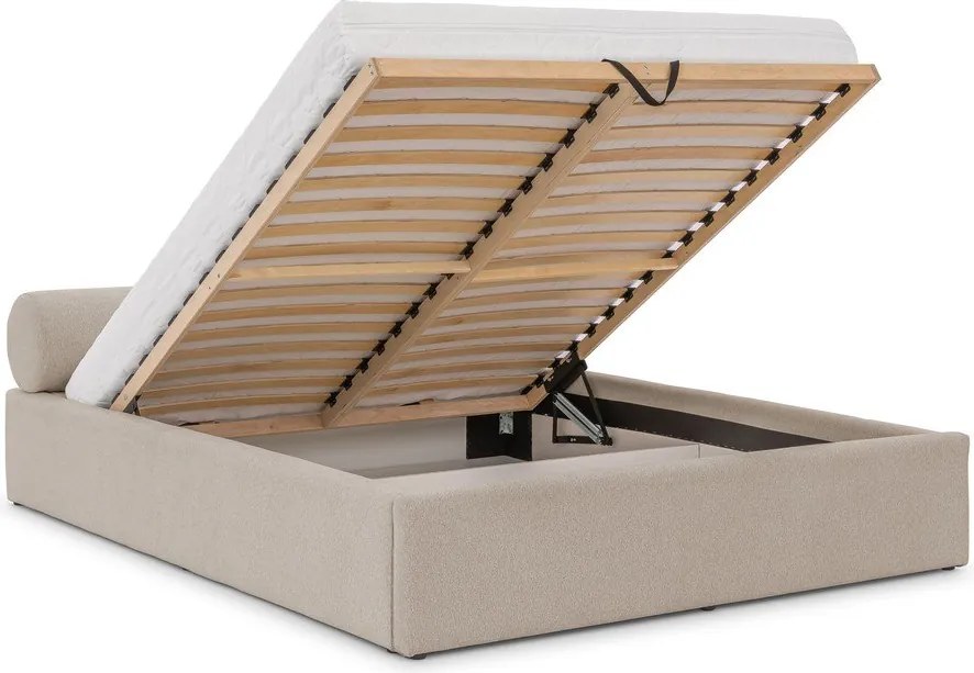 Beżowe tapicerowane łóżko dwuosobowe ze schowkiem i stelażem 200x200 cm Cille – Ropez
